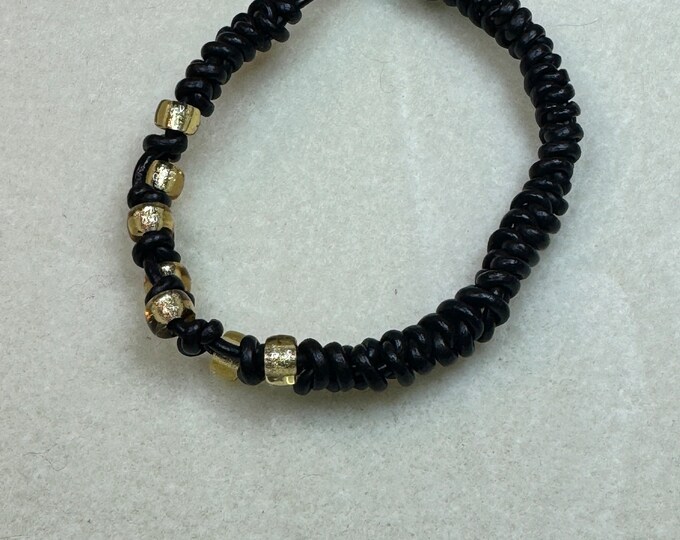 Adornment Leather bracelet-snake knotted bracelet-black leather wall knotted bracelet-leather with gold beads. 8 1/2” and 9”