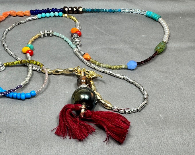 Long 48” multiple colored necklace-glass beaded necklace-pendant necklace-Could be wrapped twice. Gift for her