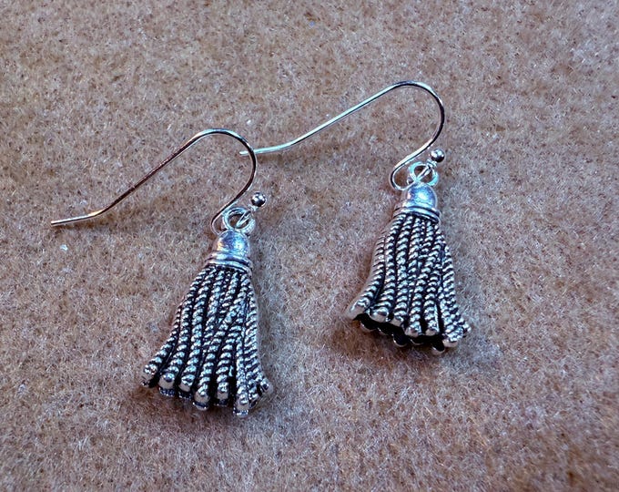 Autumn and Halloween influenced earrings-silver broomstick earrings-silver ear wire earrings-1” drop