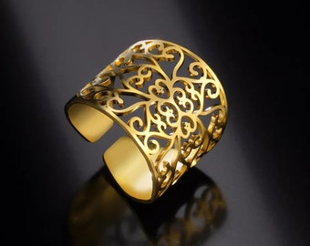 Adjustable Filigree Ring, Gold Silver Filigree Ring, Chunky Silver Ring, Vintage Ring, Floral Ring, Statement Ring, Thumb Rings For Women