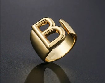 Gold Initial Ring: Adjustable Letter Ring for Women