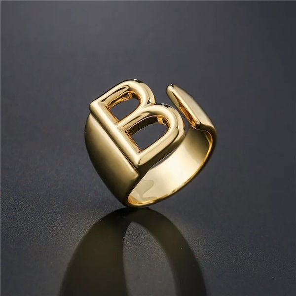 Gold Initial Ring, Buchstaben Ring, Verstellbare Ringe für Frauen, Verstellbare Ringe, Initial Ring, personalisierter Ring, Alphabet Ring, zierlicher Ring
