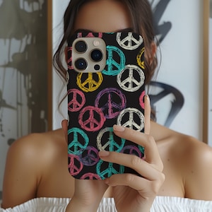 Retro Peace Phone Case | Grunge Hippie Groovy Good Vibes Case | Vintage 70s Aesthetic Tough Case| iPhone | Pixel | Samsung | Gift for Her