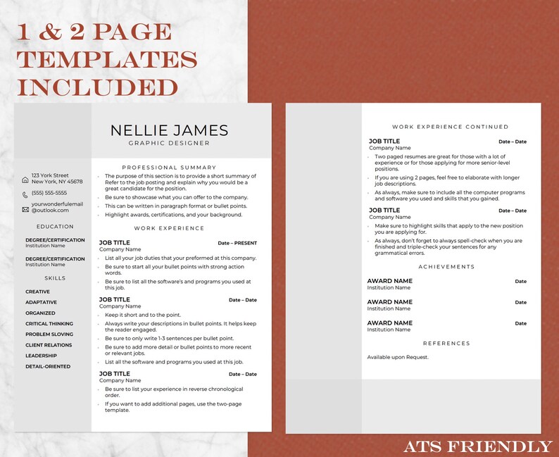 Professional Resume Template Downloadable CV Google Docs Etsy