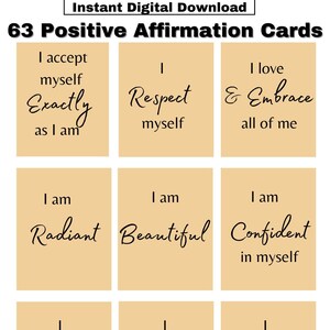 Positive Affirmation Card Deck, Vision Board Printables, Cards for Law of Attraction, Manifesting Kit, Self Care Printables, DIGITAL
