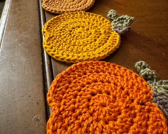 Handmade Crochet Pumpkin Coasters Set of 4 Fall Inspired Pumpkin Drink Coasters Autumn Decor Unique Fall Gift Idea Eco-Friendly