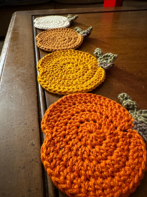 Handmade Crochet Pumpkin Coasters Set of 4 Fall Inspired Pumpkin Drink Coasters Autumn Decor Unique Fall Gift Idea Eco-Friendly