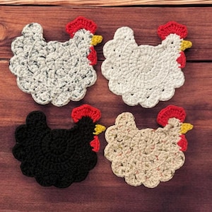 Handmade Crochet Chicken Coasters Set of 4 Farmhouse Style Drink Coasters Unique Gift for Chicken Lovers Eco-Friendly Cute Home Decor