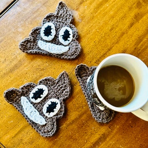 Handmade Crochet Poop Emoji Coasters Fun and Quirky Home Décor Perfect for Gifting and Adding a Smile to Your Space Funny gift for friends