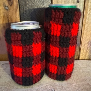 Flannel buffalo plaid drink cozy Can Bottle sleeve Coozies hugger lumberjack themed gift for fall gift for him gift for her fall gift idea