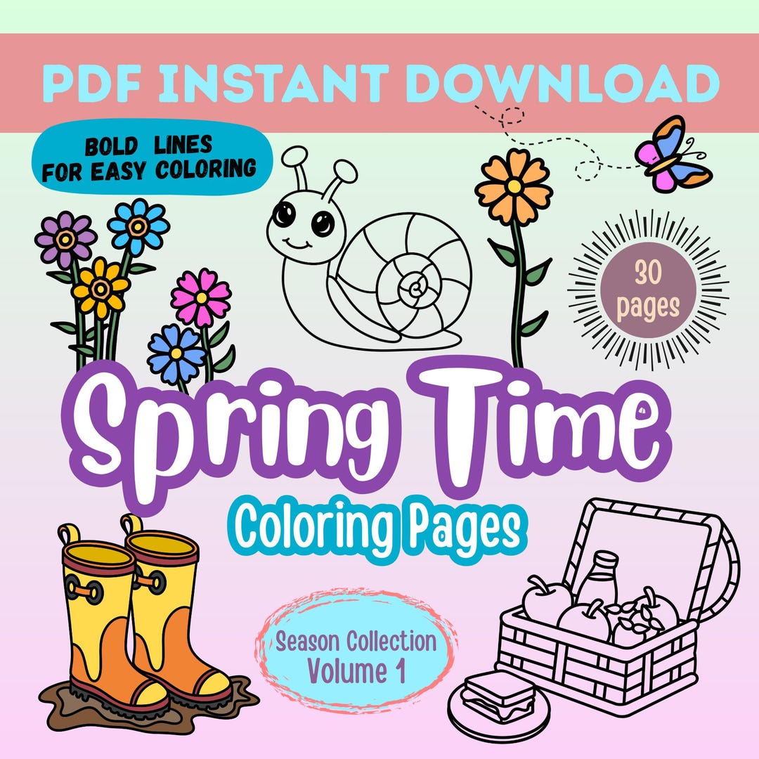 Springtime Color Paper Spring Time Coloring Pages, 30 Printable Flowers & Nature Pages, PDF ...