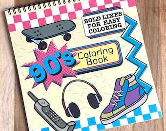 90's Coloring Book, Bold and Easy Coloring Book, Thick Lined Coloring Book, Lefty Coloring Book, Simple Coloring Pages Adults, Minimalistic