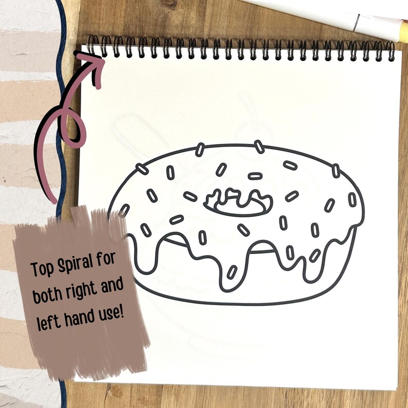 May include: A black and white line drawing of a donut with sprinkles and icing. The donut is on a white background.