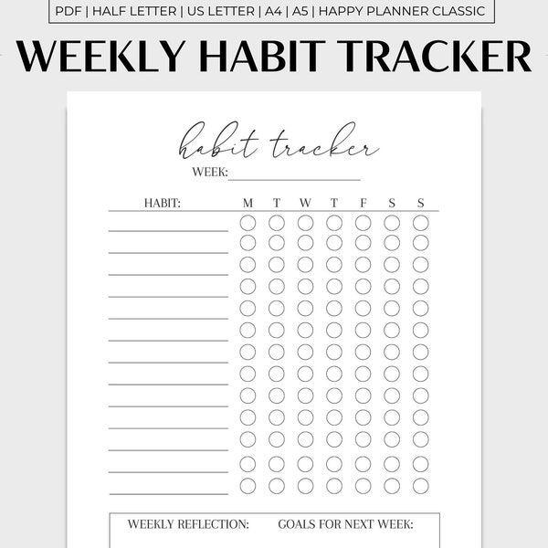 Weekly Habit Tracker Printable, Habit Tracker Template, Habit Tracker pdf