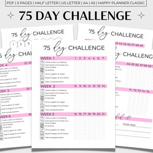 75 Tage Challenge Printable, 75 Day Tracker, 75 Challenge Printable, 75 Tracker Pink