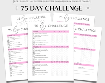 75 Day Challenge Printable, 75 Day Tracker, 75 Challenge Printable, 75 Tracker Pink