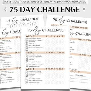 75 Day Challenge Printable, 75 Day Tracker, 75 Challenge Printable , 75 Tracker Beige