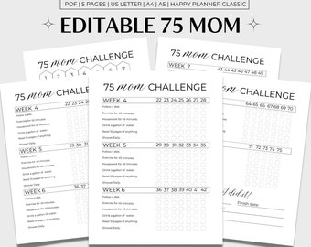 Editable 75 Mom Challenge Printable, 75 Mom Tracker, 75 Mom Printable, Editable Canva Template