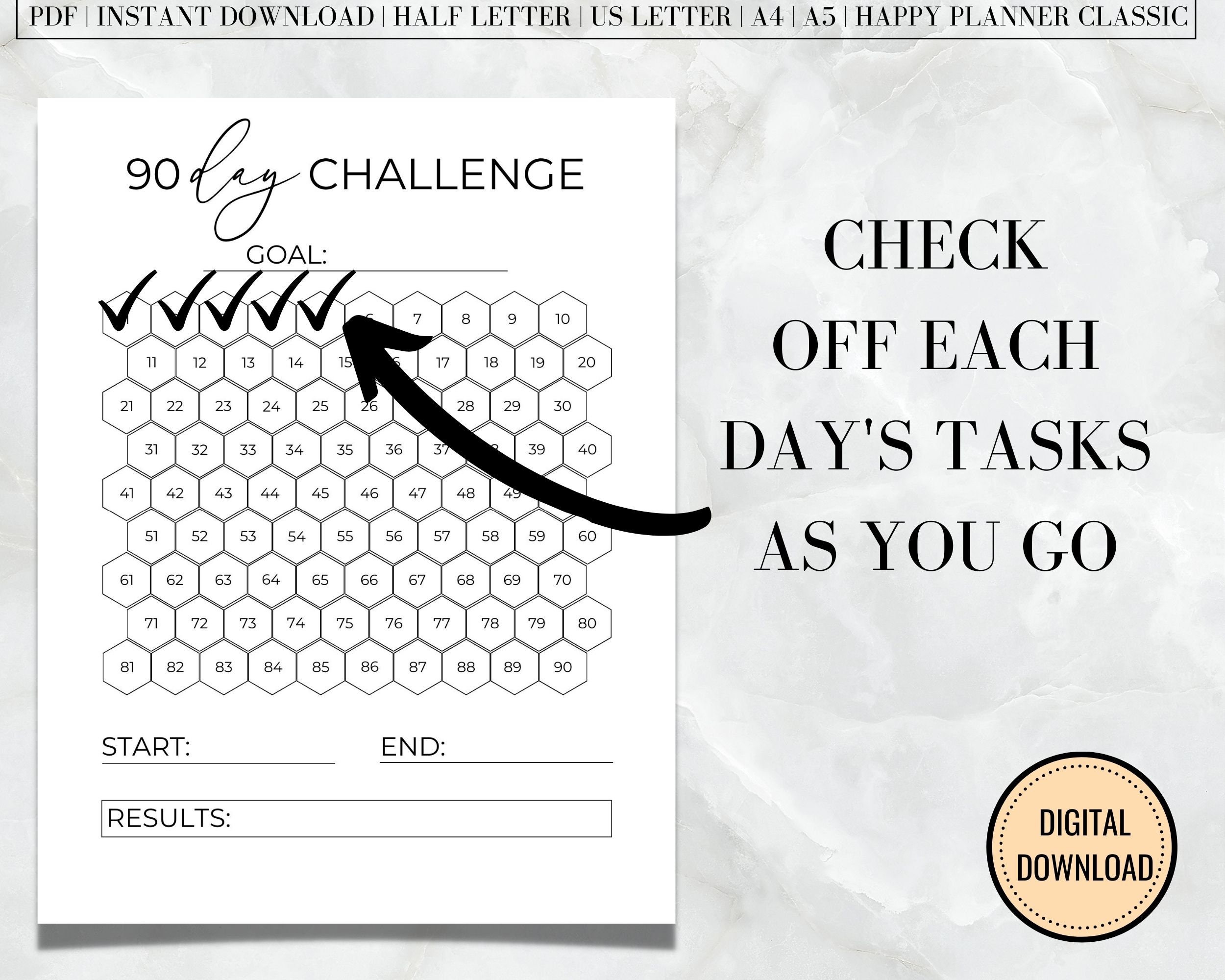 90 Day Challenge Printable, 90 Day Goal Tracker, Monthly Goal Planner ...