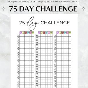 75 Day Challenge Printable, 75 Day Tracker, 75 Challenge Printable, 75 Day