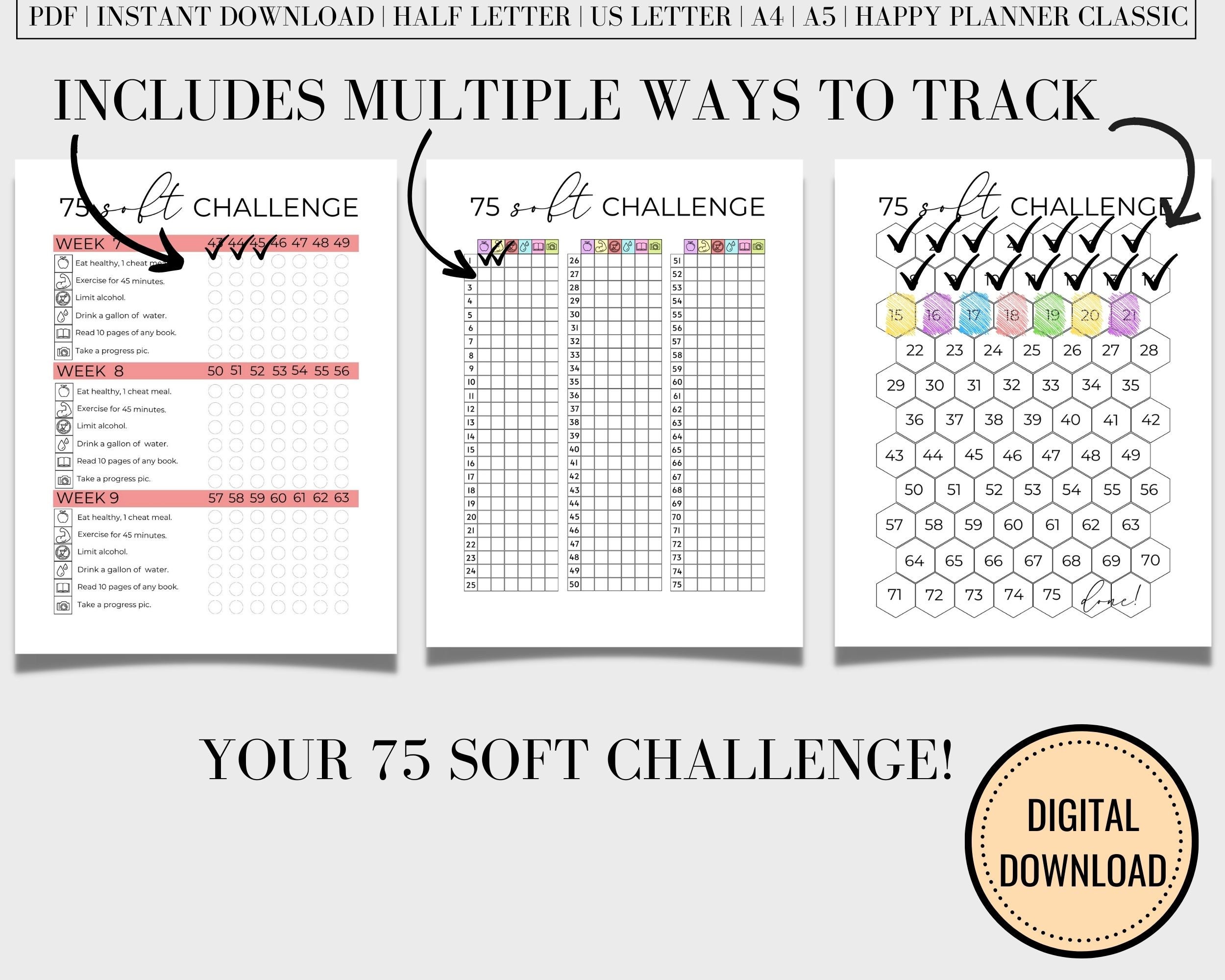 75 Soft Challenge Bundle Printable, 75 Soft Tracker, Health & Fitness ...
