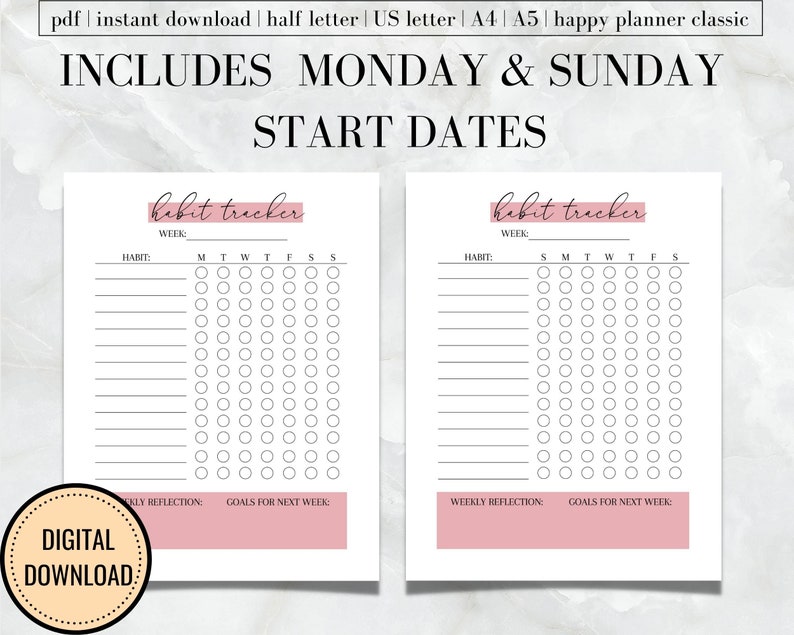 Week Data Tracker Weekly Habit Tracker Printable, Habit Tracker Template, Habit Tracker ...