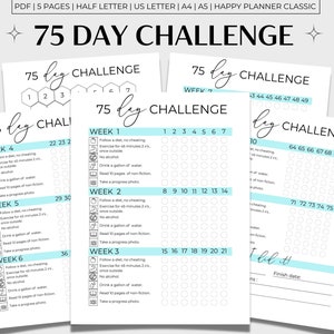 75 Day Challenge Printable, 75 Day Tracker, 75 Challenge Printable, 75 Tracker Blau