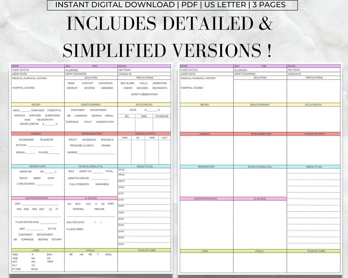 Nurse Task Layout Nurse Report Sheet Med Surg, Nursing Brain, Hourly Layout Day & Night ...