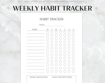 Minimalist Weekly Habit Tracker Printable, Habit Tracker Template, Habit Tracker pdf