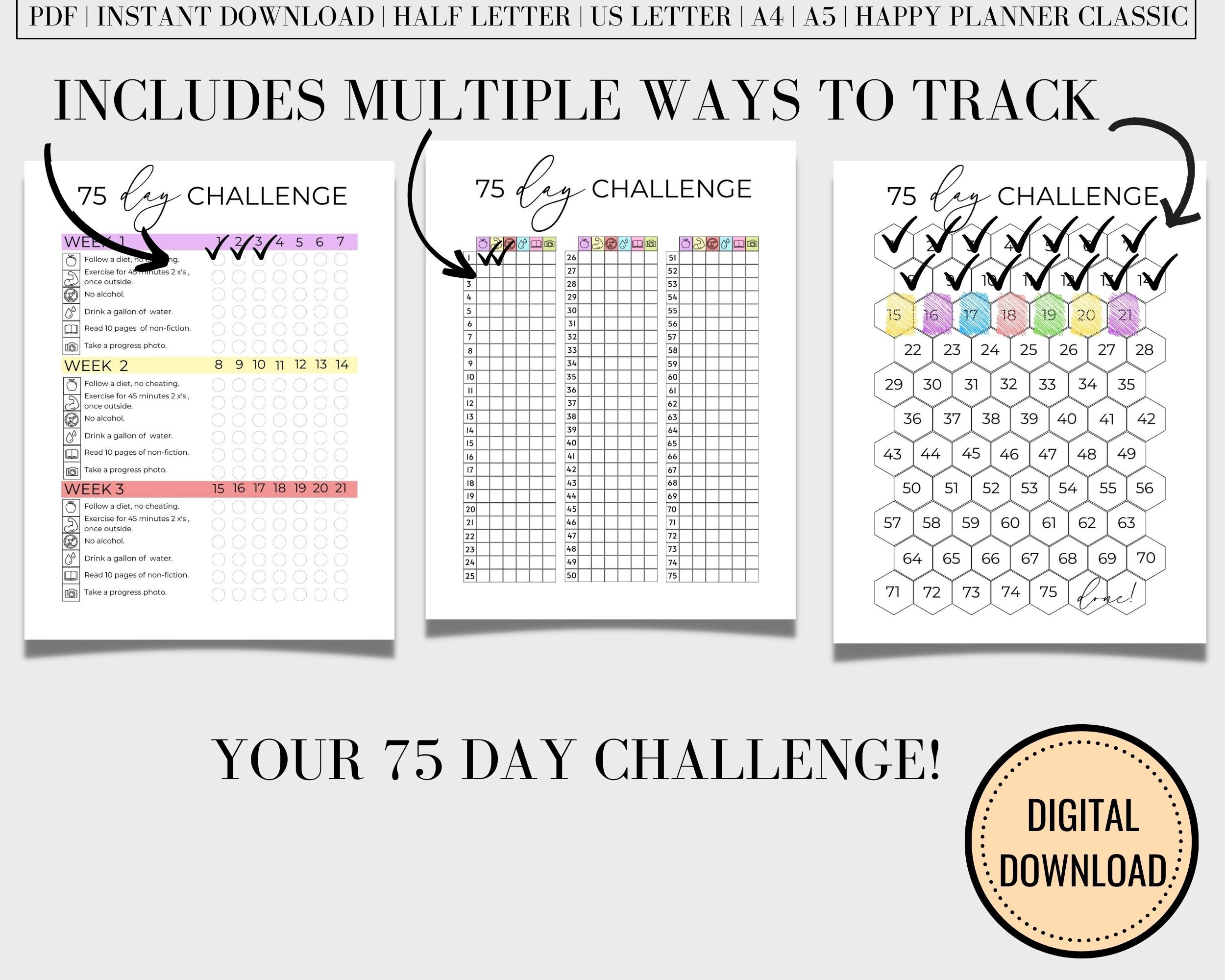 75 Day Challenge Bundle Printable, 75 Day Tracker, 75 Challenge ...