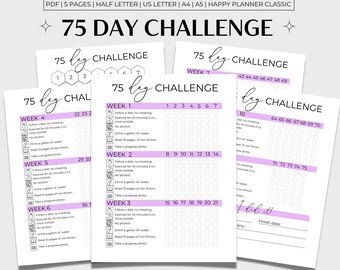 75 Day Challenge Printable, 75 Day Tracker, 75 Challenge Printable, 75 Tracker Purple