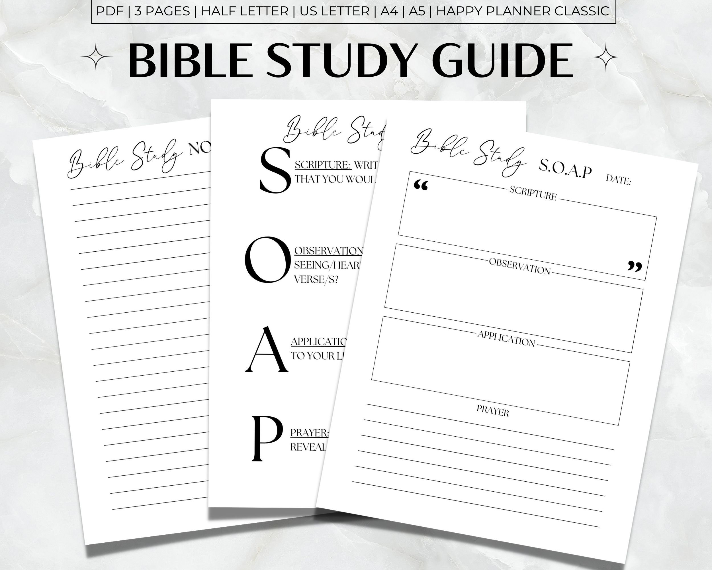 Bible Study Guide Printable, SOAP Bible Study Template, Minimalist Bible Study PDF, SOAP Bible