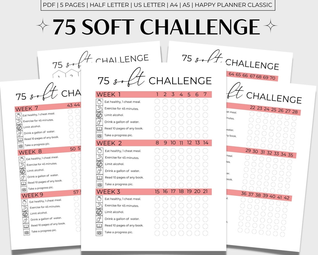 75 Soft Challenge Printable, 75 Soft Tracker, Health & Fitness Tracker ...