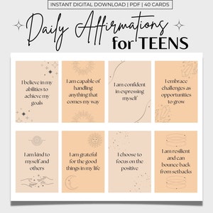 Affirmations quotidiennes pour les adolescents, cartes d’affirmation imprimables, cartes de motivation, Boho/Céleste, PDF imprimable