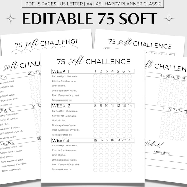 Editable 75 Soft Challenge Printable, 75 Soft Tracker, 75 Soft Printable, Editable Canva Template