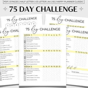 75 Tage Challenge Printable, 75 Day Tracker, 75 Challenge Printable, 75 Tracker Gelb