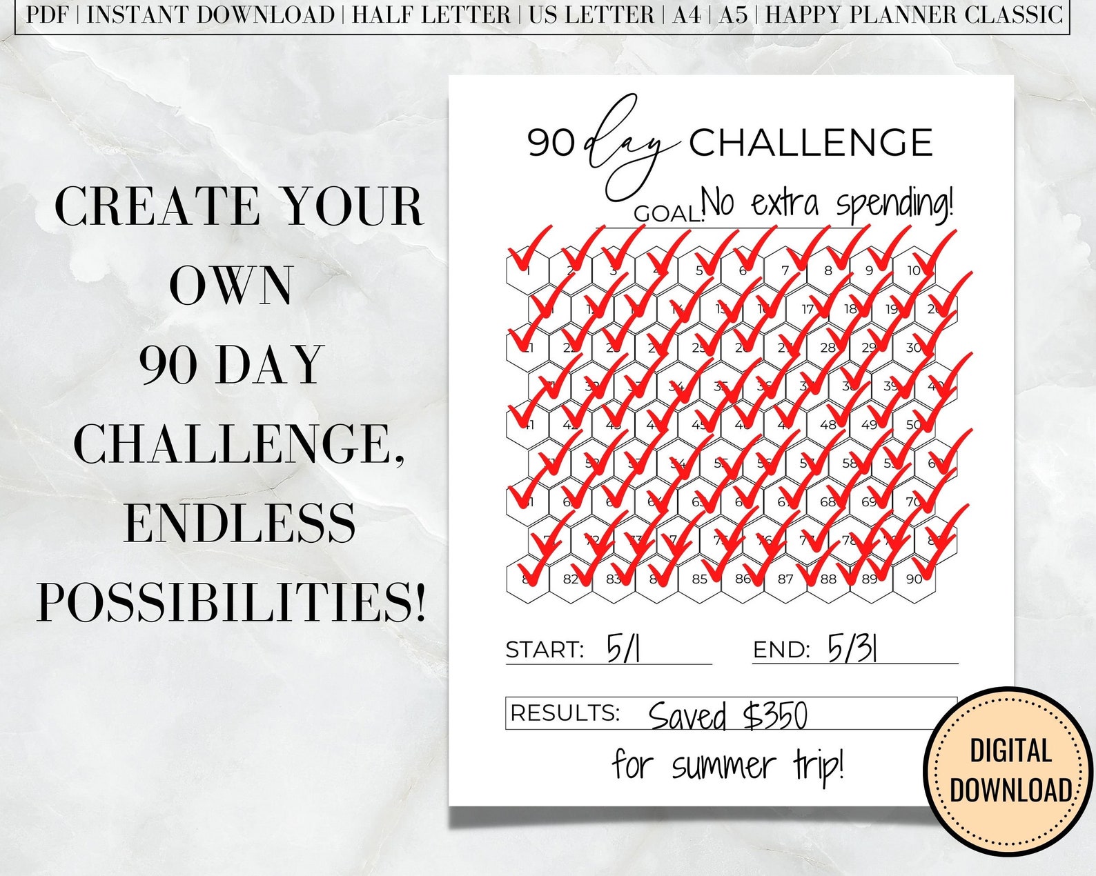 90 Day Challenge Printable, 90 Day Goal Tracker, Monthly Goal Planner ...
