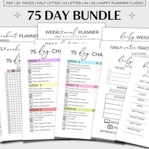 75 Day Challenge Bundle Printable, 75 Day Tracker, 75 Challenge Printable, 75 Day Multicolor