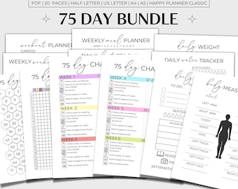 75 Day Challenge Bundle Printable, 75 Day Tracker, 75 Challenge Printable, 75 Day Multicolor