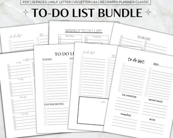 May include: A set of printable to-do list templates in black and white. The templates include daily, weekly, and general to-do lists with sections for top priorities, appointments, reminders, and notes.