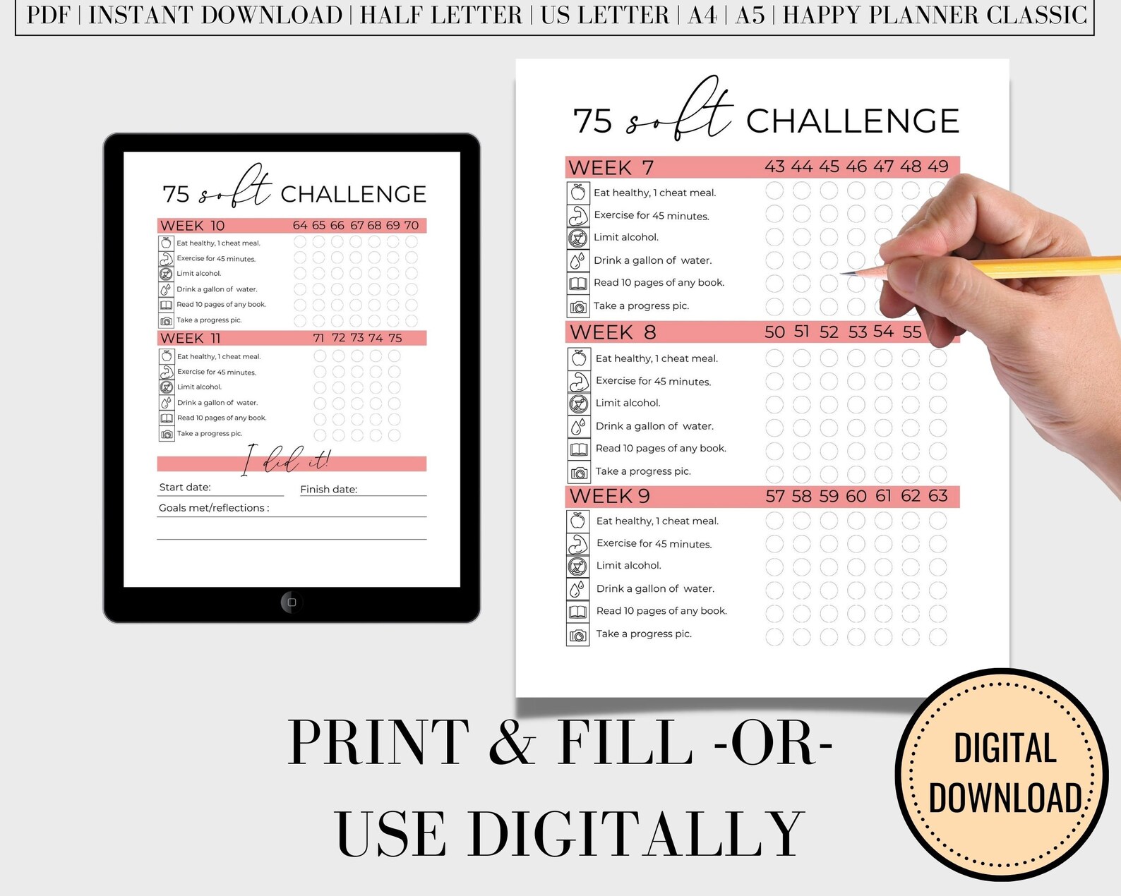 75 Soft Challenge Printable, 75 Soft Tracker, Health & Fitness Tracker ...