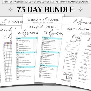 75 Day Challenge Bundle Printable, 75 Day Tracker, 75 Challenge Printable, 75 Day Blue
