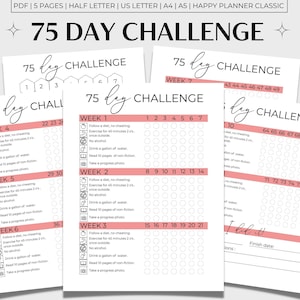 75 Day Challenge Printable, 75 Day Tracker, 75 Challenge Printable, 75 Tracker Red