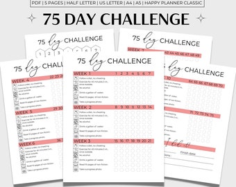75 Day Challenge Printable, 75 Day Tracker, 75 Challenge Printable, 75 Tracker Red