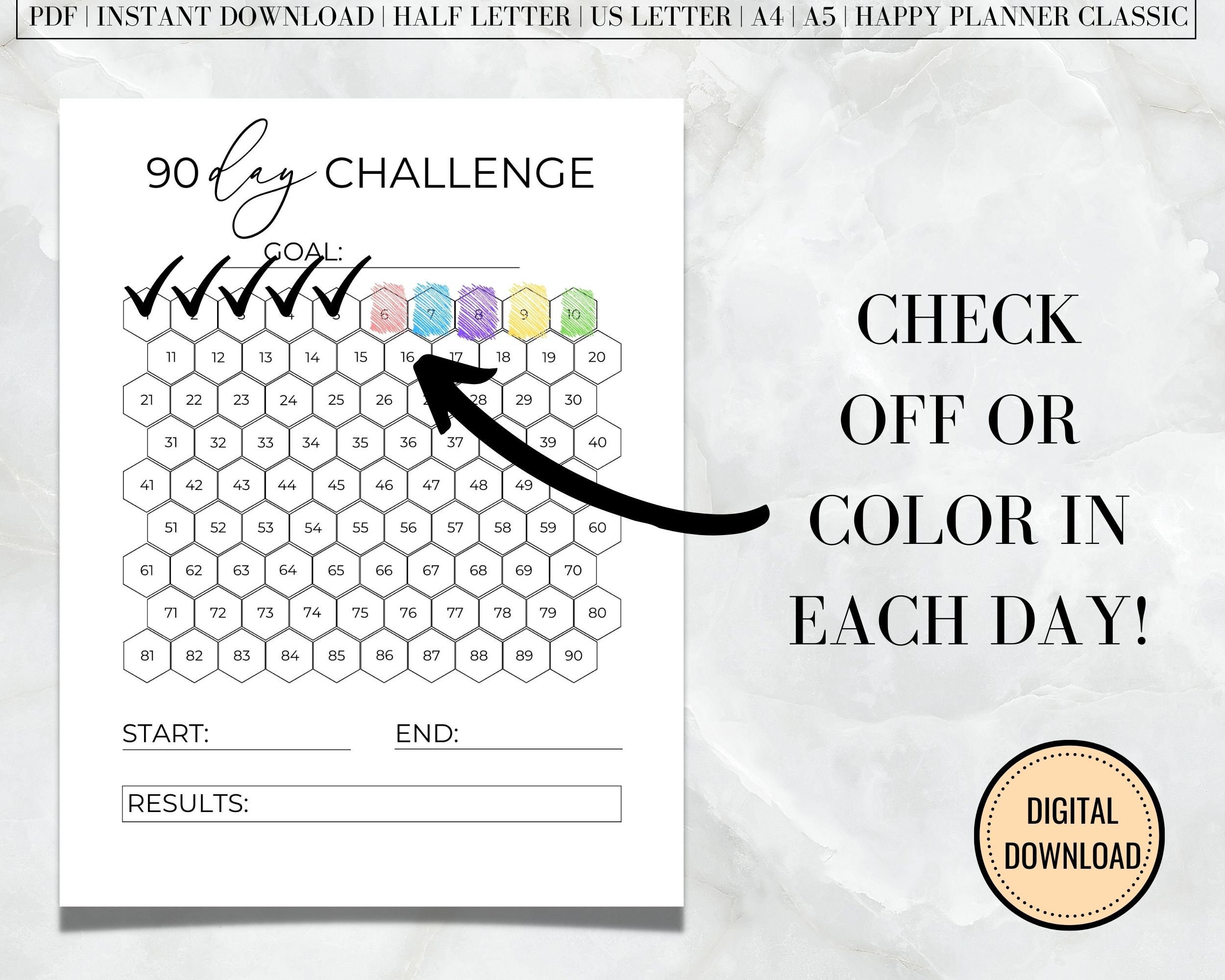 90 Day Challenge Printable, 90 Day Goal Tracker, Monthly Goal Planner ...