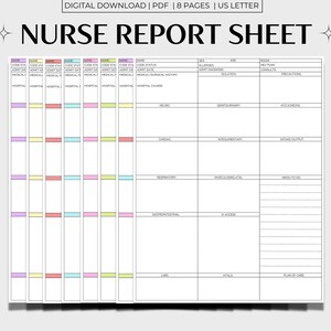 Nurse Report Sheet Med Surg, Nursing Brain, Simplified Nursing Report Sheet, Digital Download