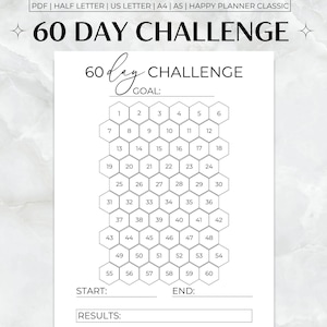 60 Day Challenge Printable, 60 Day Goal Tracker, Monthly Goal Planner,  60 Day Challenge Tracker