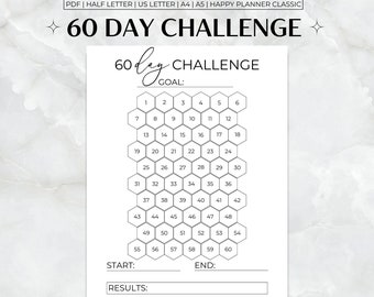 60 Day Challenge Printable, 60 Day Goal Tracker, Monthly Goal Planner,  60 Day Challenge Tracker