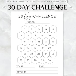 30 Day Challenge Printable, 30 Day Goal Tracker, Monthly Goal Planner,  30 Day Challenge Tracker
