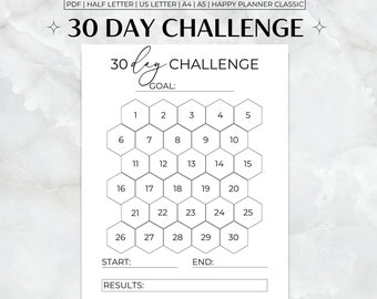 30 Day Challenge Printable, 30 Day Goal Tracker, Monthly Goal Planner,  30 Day Challenge Tracker